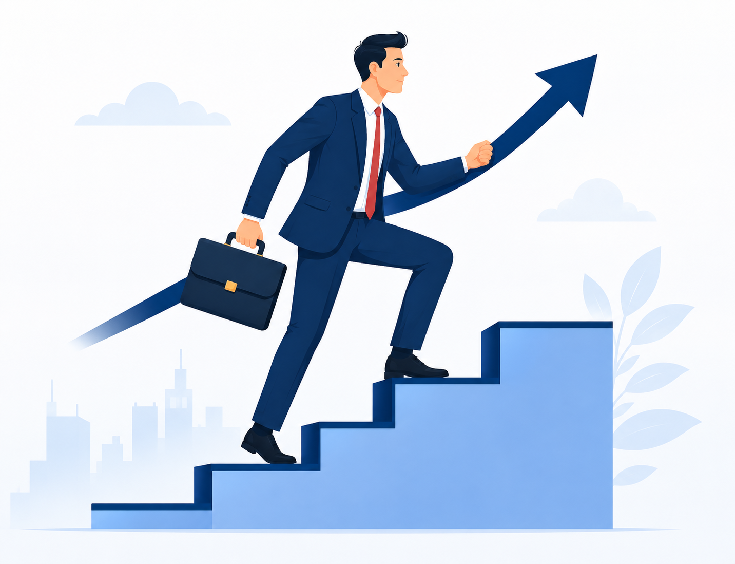 Illustration of a person climbing stairs towards success